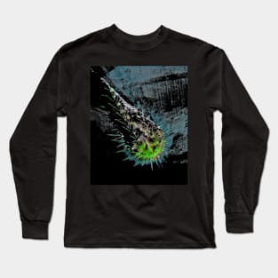 Digital collage and special processing. Fist full of spikes. Horror, bizarre. Grayscale, aquamarine and green. Long Sleeve T-Shirt